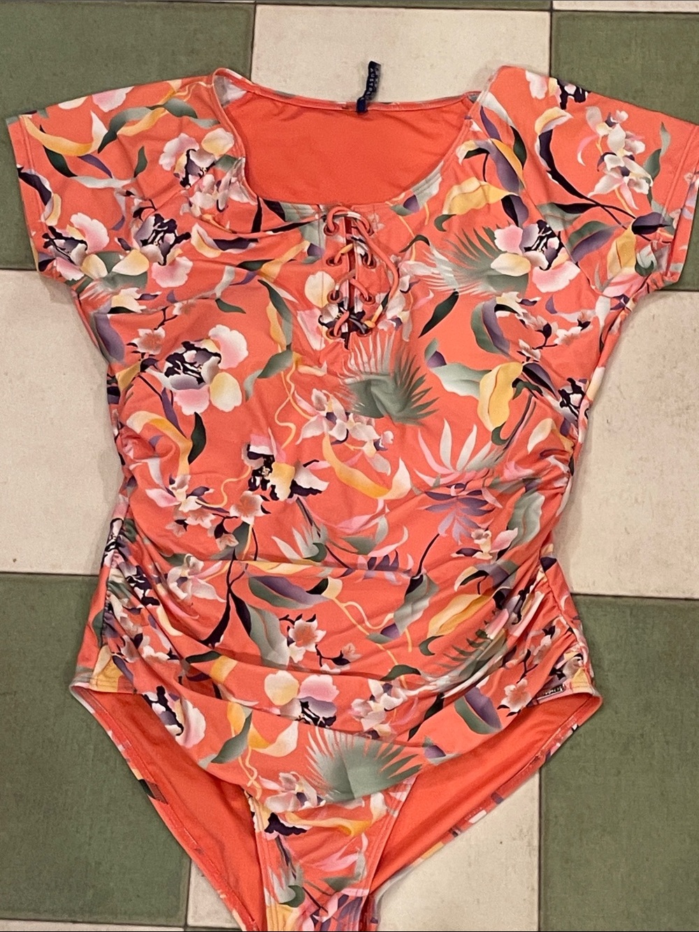 Capriosca Coral Floral Lace-Up One-Piece Swimsuit. 16